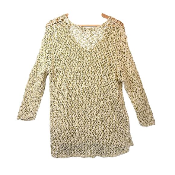 J.Jill Open Knit Crochet Beachy Yellow Tunic Top WOMENS SIZE LARGE 100% Cotton - Picture 2 of 8